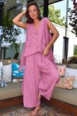 Sandbar Linen Blend 3 Button Dip Side Wasitcoat Indian Pink